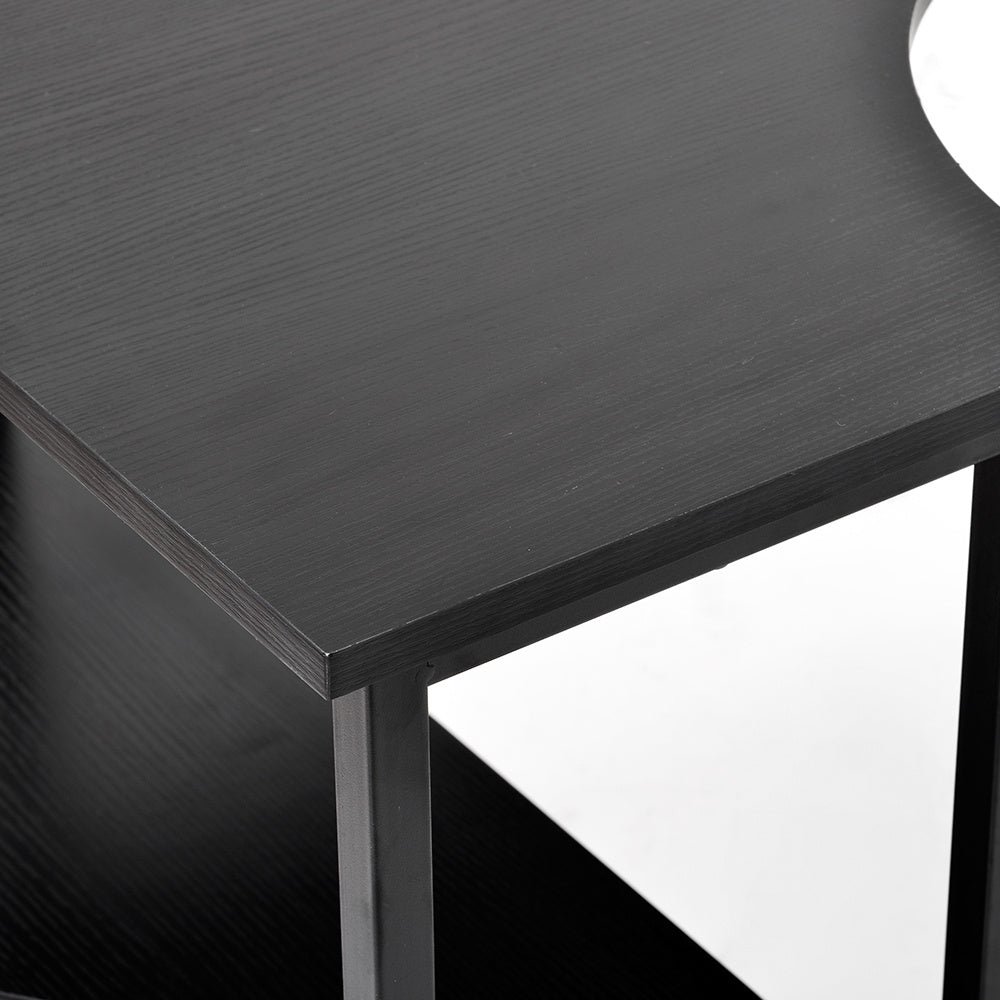 【ブラック】パソコンデスク L字　120cm　2段ラック付 デスク木製 ミシン台 書斎机  勉強机