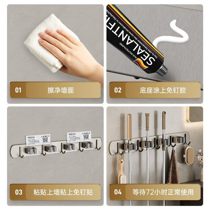 Mop Wall-mounted Clip Rack Without Punching Hook Balcony Bathroom Toilet Buckle Fixed Broom Storage Storage Rack
