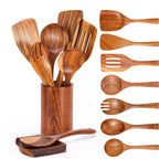 Acacia Wood Spatula 9-piece Wooden Kitchenware Suit High Temperature Resistant Spatula Salad Spoon Soup Spoon Noodle Spoon Colander