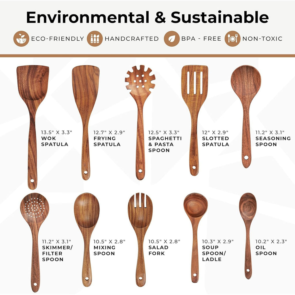 Acacia Wood Spatula 9-piece Wooden Kitchenware Suit High Temperature Resistant Spatula Salad Spoon Soup Spoon Noodle Spoon Colander