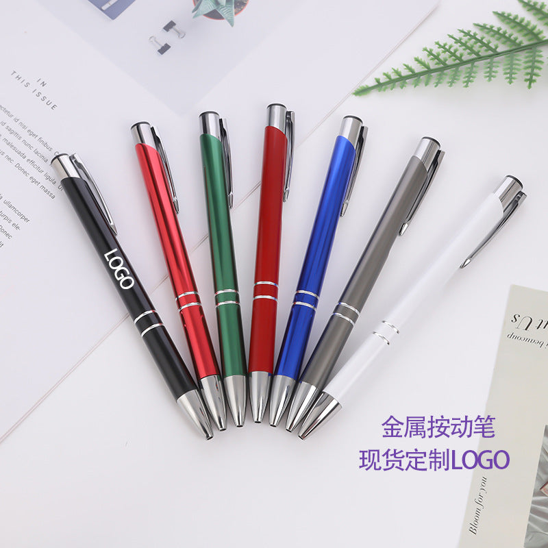 Metal Push Aluminum Rod Ballpoint Pen Lettering Printing Logo Advertising Promotional Gift Oblique Double Coil Pen
