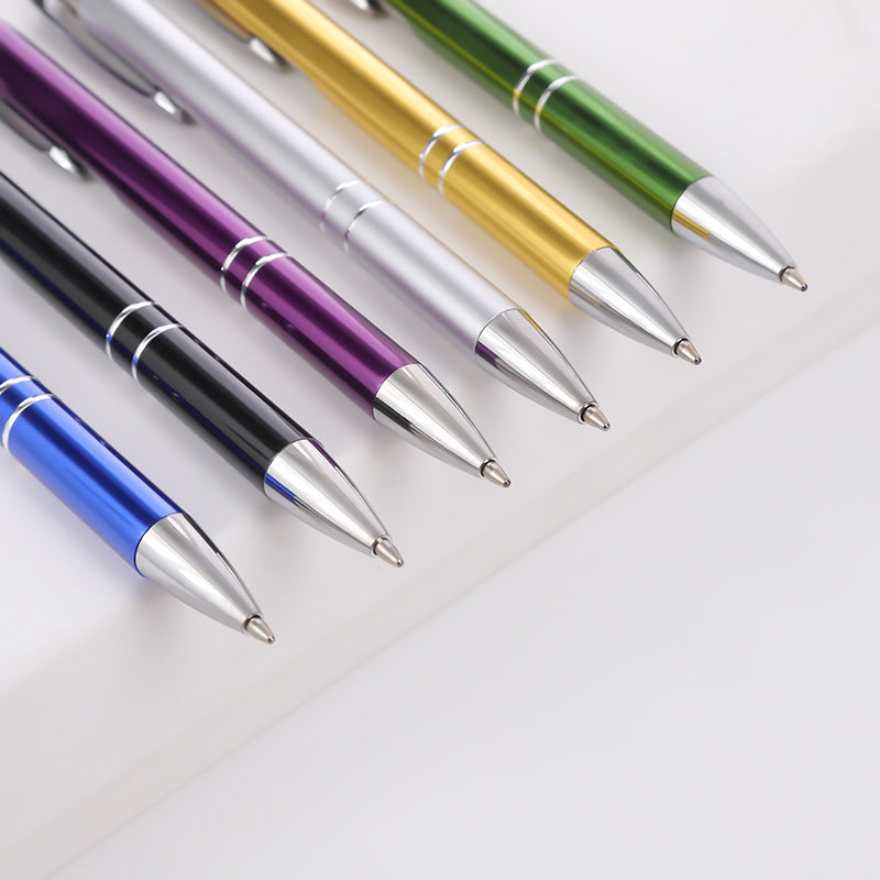 Metal Push Aluminum Rod Ballpoint Pen Lettering Printing Logo Advertising Promotional Gift Oblique Double Coil Pen