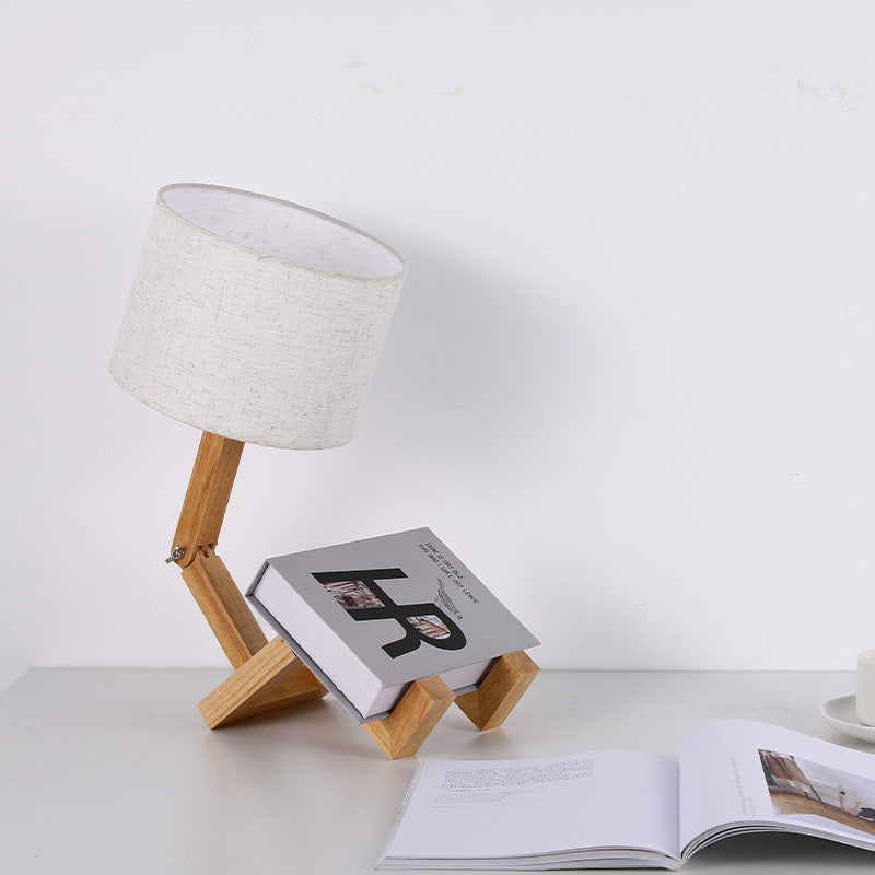 Solid Wood Robot Creative Table Lamp Nordic Gift Wooden American-style Wooden Bedroom Bedside Lamp