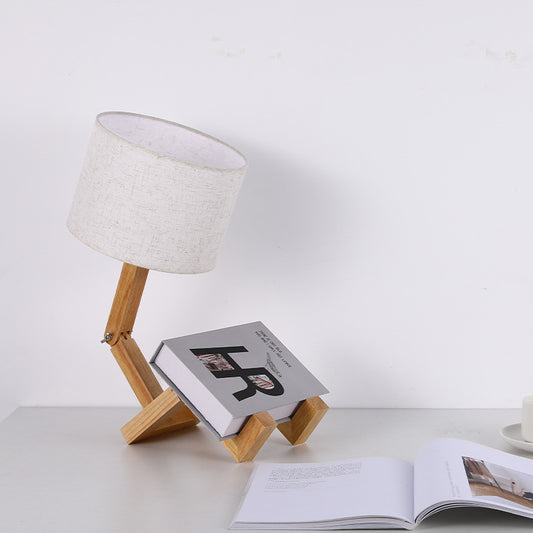Solid Wood Robot Creative Table Lamp Nordic Gift Wooden American-style Wooden Bedroom Bedside Lamp