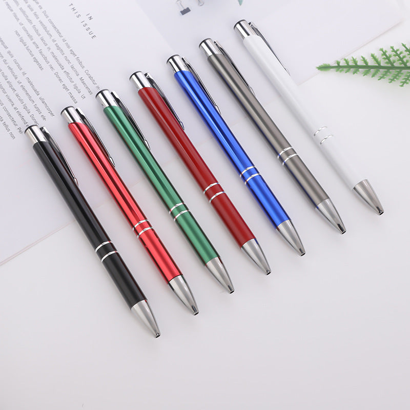 Metal Push Aluminum Rod Ballpoint Pen Lettering Printing Logo Advertising Promotional Gift Oblique Double Coil Pen