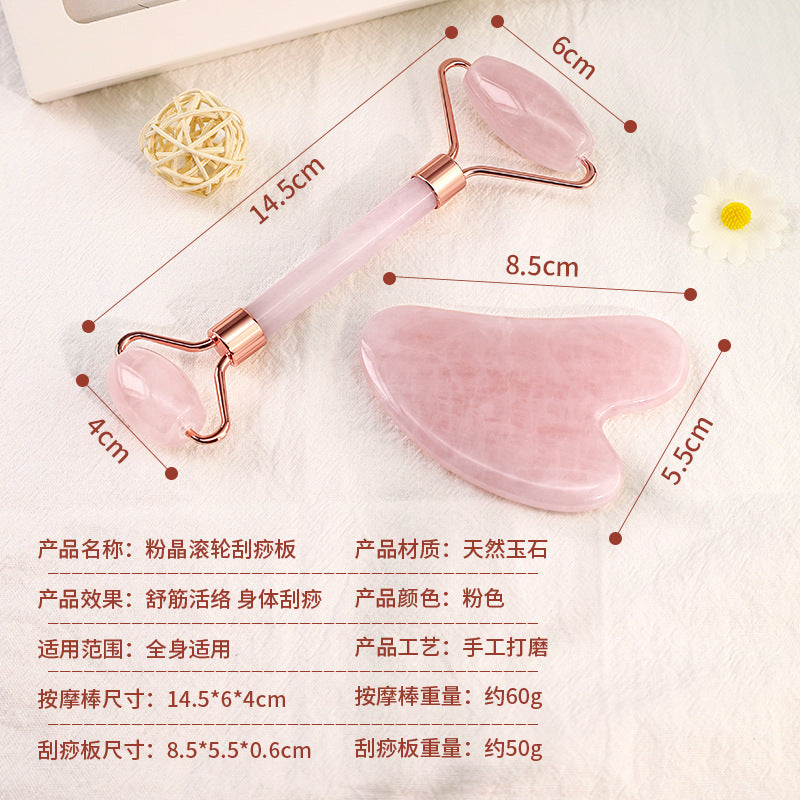 Powder Crystal Jade Double Head Roller Massager Heart Shape Face Eye Massage Scraping Combination