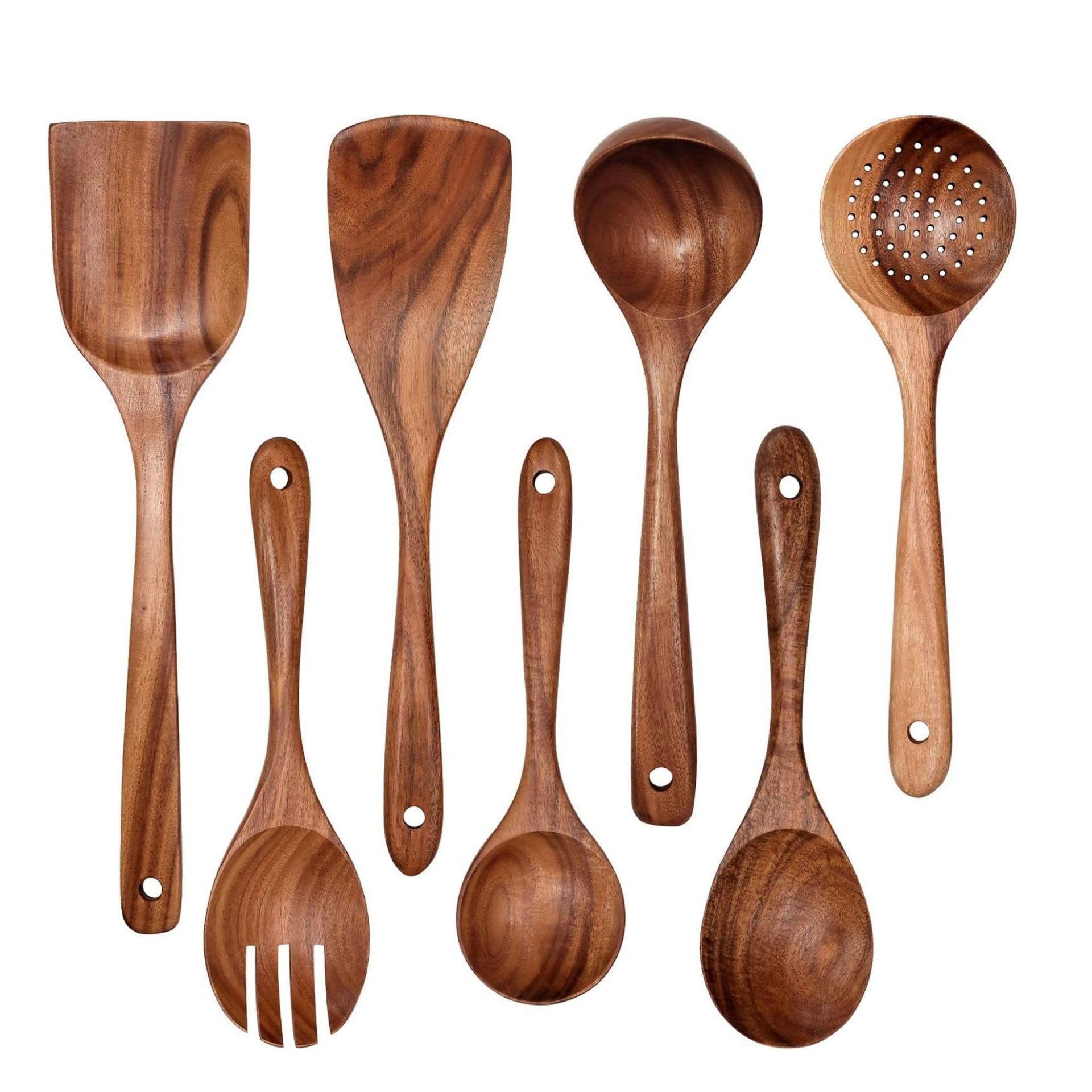 Acacia Wood Spatula 9-piece Wooden Kitchenware Suit High Temperature Resistant Spatula Salad Spoon Soup Spoon Noodle Spoon Colander