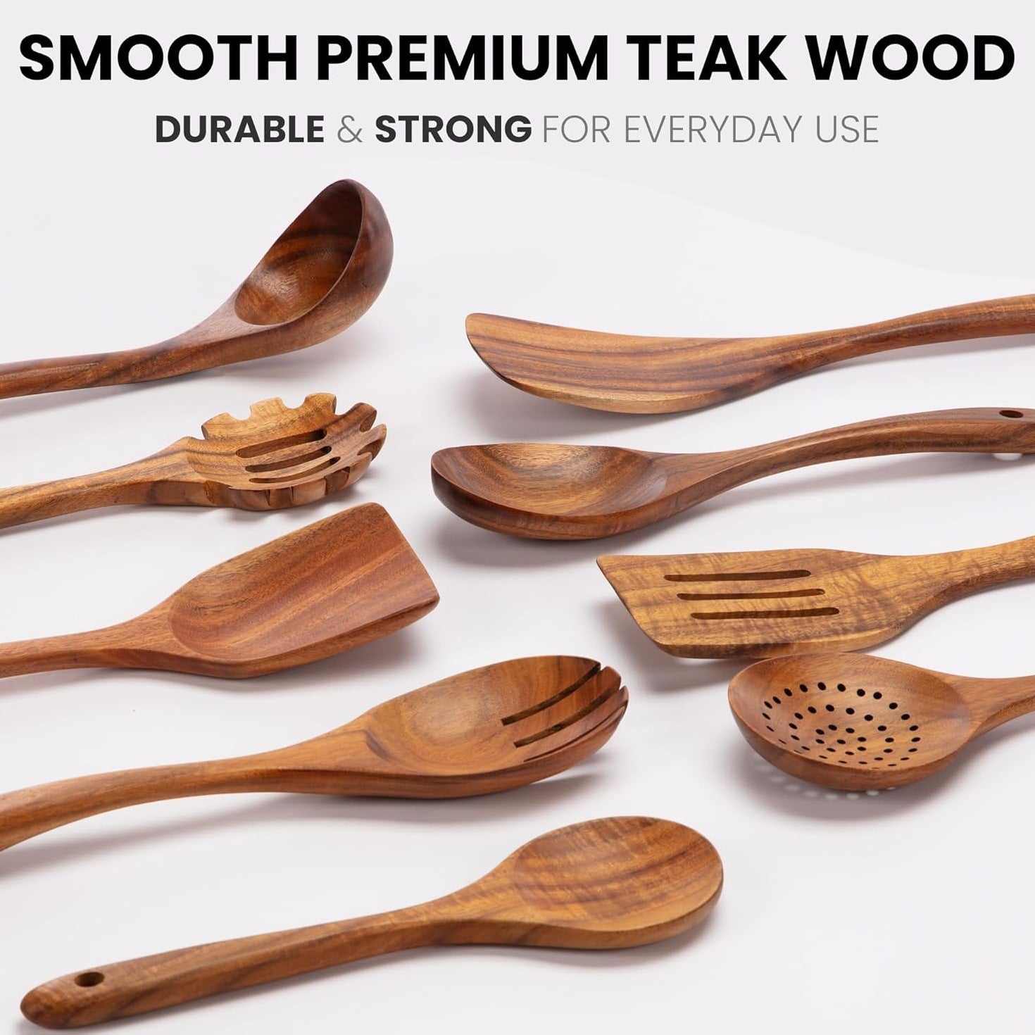 Acacia Wood Spatula 9-piece Wooden Kitchenware Suit High Temperature Resistant Spatula Salad Spoon Soup Spoon Noodle Spoon Colander