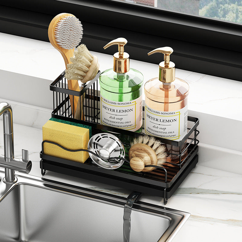 Kitchen Sink Drain Rack Adjustable Drain Pipe Dish Washing Towel Sponge Storage Rack Drainage Tray Storage Rack