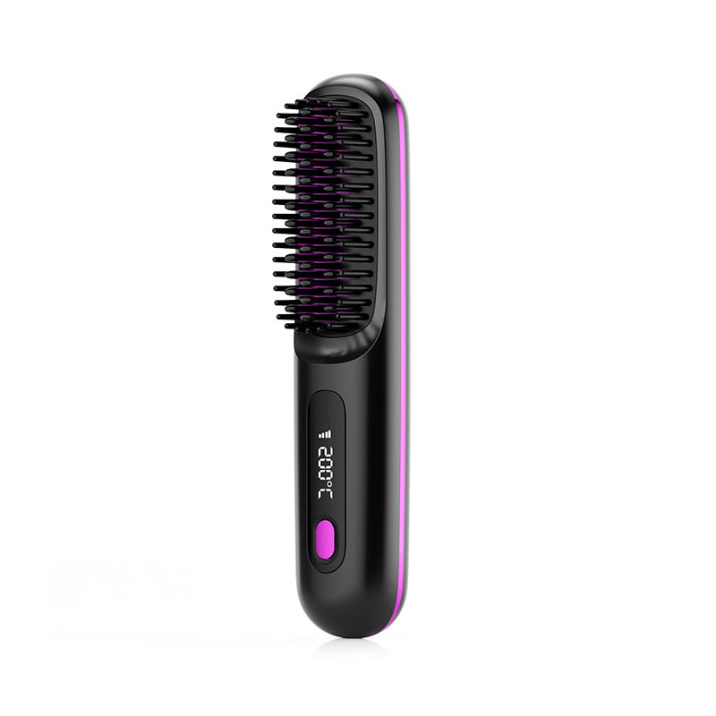 2024 New LCD USB Rechargeable Ceramic Heating Electric Comb Hair Straightener Wireless Portable Hair Straightener