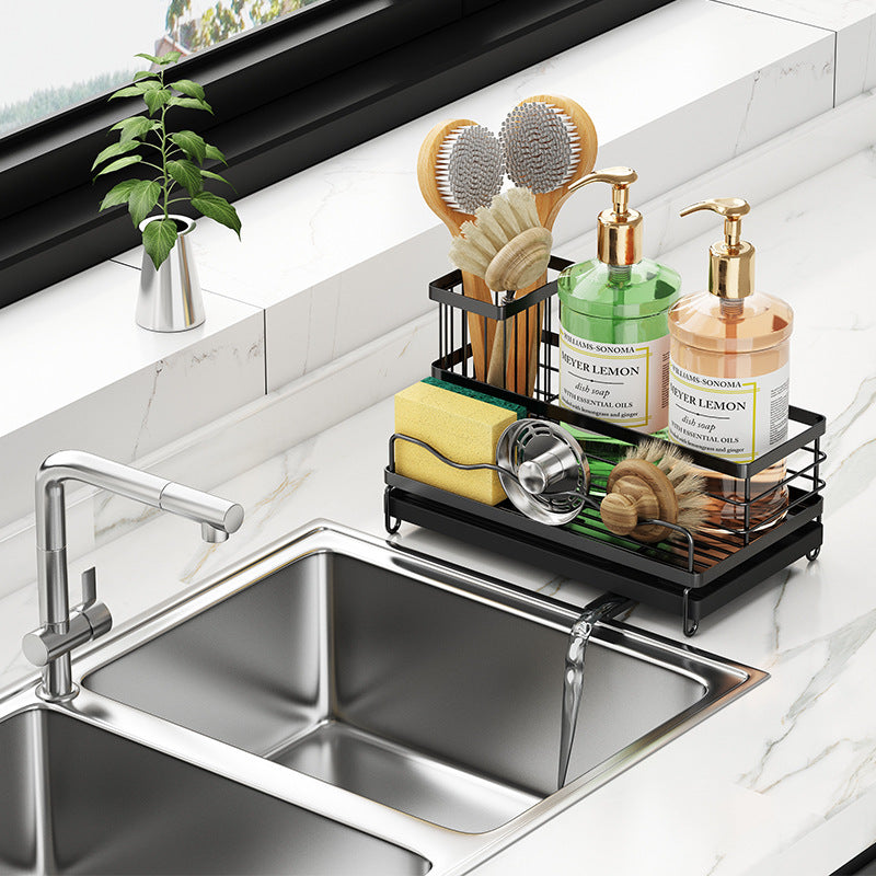 Kitchen Sink Drain Rack Adjustable Drain Pipe Dish Washing Towel Sponge Storage Rack Drainage Tray Storage Rack